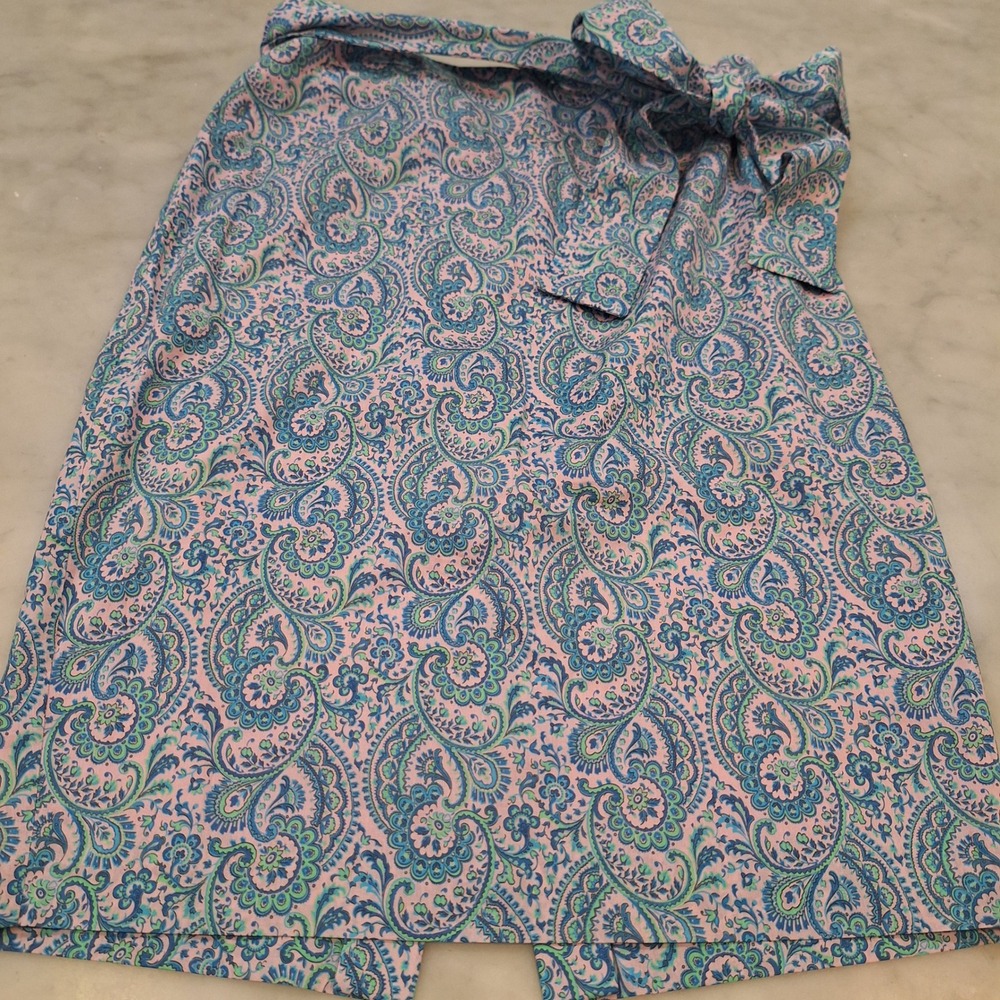 Antonio Melani Pencil Skirt Sz 8 Pink Blue Paisley Bow Spring Preppy Knee Length
